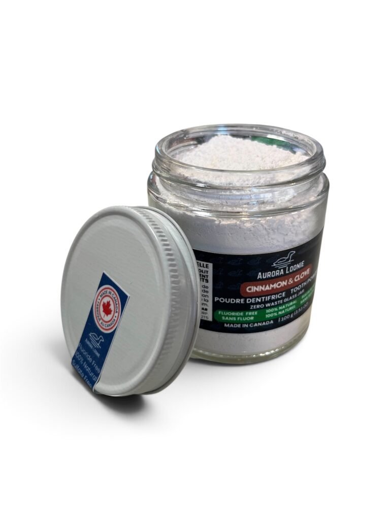 Cinnamon & Clove Fluoride-Free Natural Mineral Tooth Powder 100g, Made in Canada Powdered Toothpaste opened