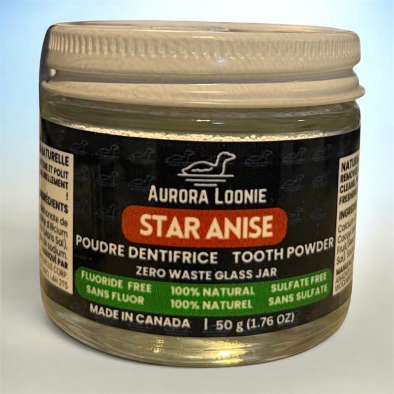 star anise fluoride free natural mineral tooth powder made in canada powdered toothpaste colour background