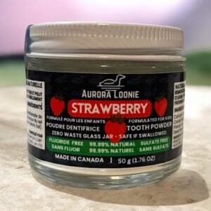 Strawberry Formulated for Kids Fluoride-Free Natural Mineral Tooth Powder 50g front, Made in Canada.JPG