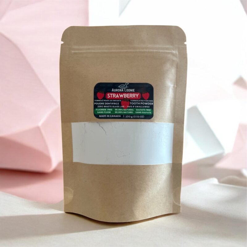strawberry fluoride free toothpaste powder refill bag | natural mineral tooth powder aurora loonie | made in canada.jpg